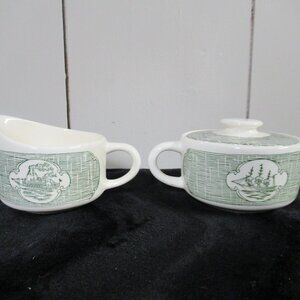 Currier & Ives Sugar and Creamer Set, Steamboat, Ship *FLAWED*